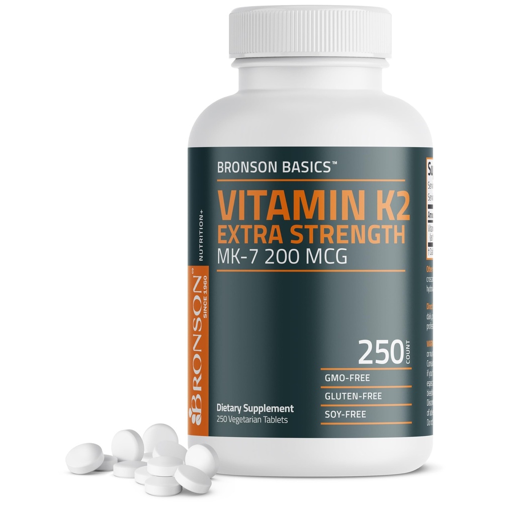 Bronson Vitamine K2 MK-7 200mcg Extra Strength, 250 comprimés végétariens