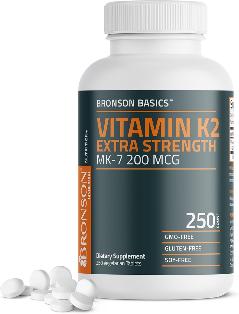 Bronson Vitamine K2 MK-7 200mcg Extra Strength, 250 comprimés végétariens