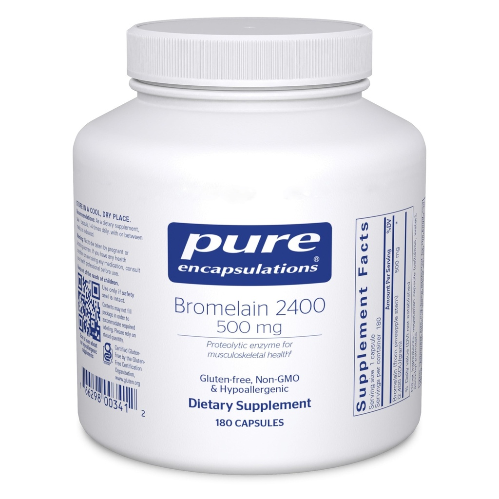 Encapsulations pures Bromelain 2400 500 mg - pour le soutien digestif et la santé musculo-squelettique - soutient les articulations et la récupération musculaire* - enzymes protéolytiques - Vegan - 180 capsules