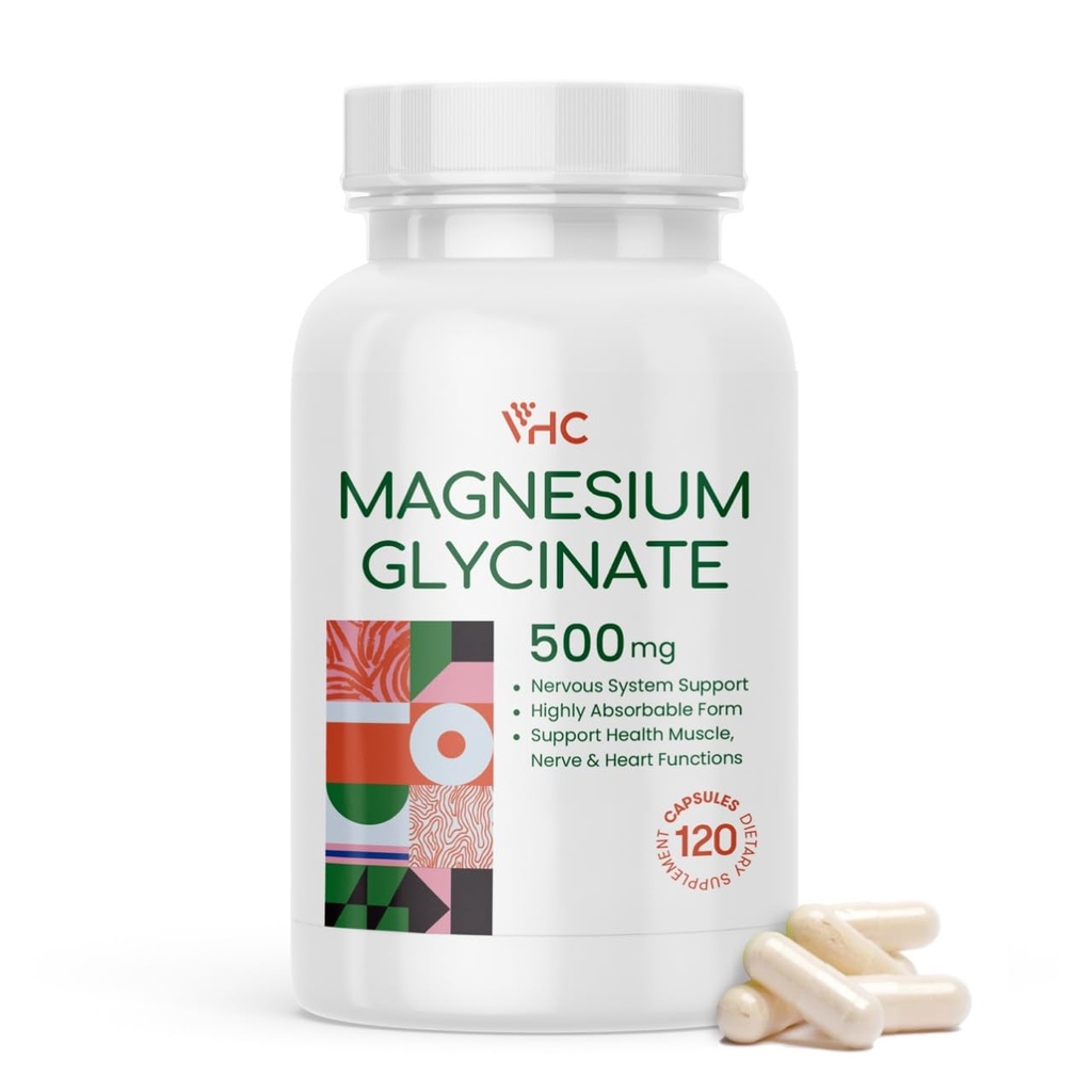 Magnesium Glycinate 500mg Supplement Capsules, High Absorption- Gentle Form,Highly Purified Magnesium Mineral Supplements for Women & Men, 120 Caps, Made in USA (1)