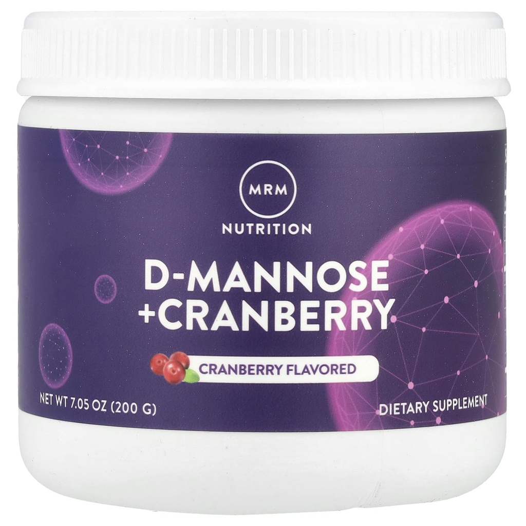 MRM Nutrition D-Mannose + canneberge , Aromatisé aux canneberges ,Traitement urinaire + Santé de la peau ,Low-Sugar , Sans gluten + Vegan , 40 portions
