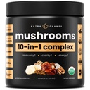 NutraChamps Poudre de champignons organiques - Complexe 10-en-1 - Mélange de poudre de complément de champignons pour la mémoire, le focus et le soutien immunitaire - 8oz (8,0 OZ, mélange de champignons)