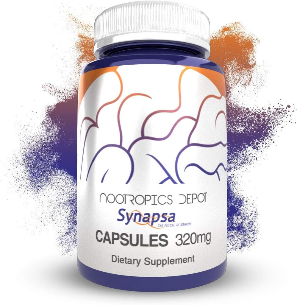 Nootropics Depot Synapsa Bacopa Monnieri Capsules de 320mg de Count de 180 Extrait de plante entier de l'herbe ayurvédique de supplément adaptogène pour améliorer l'apprentissage, la mémoire et la performance mentale
