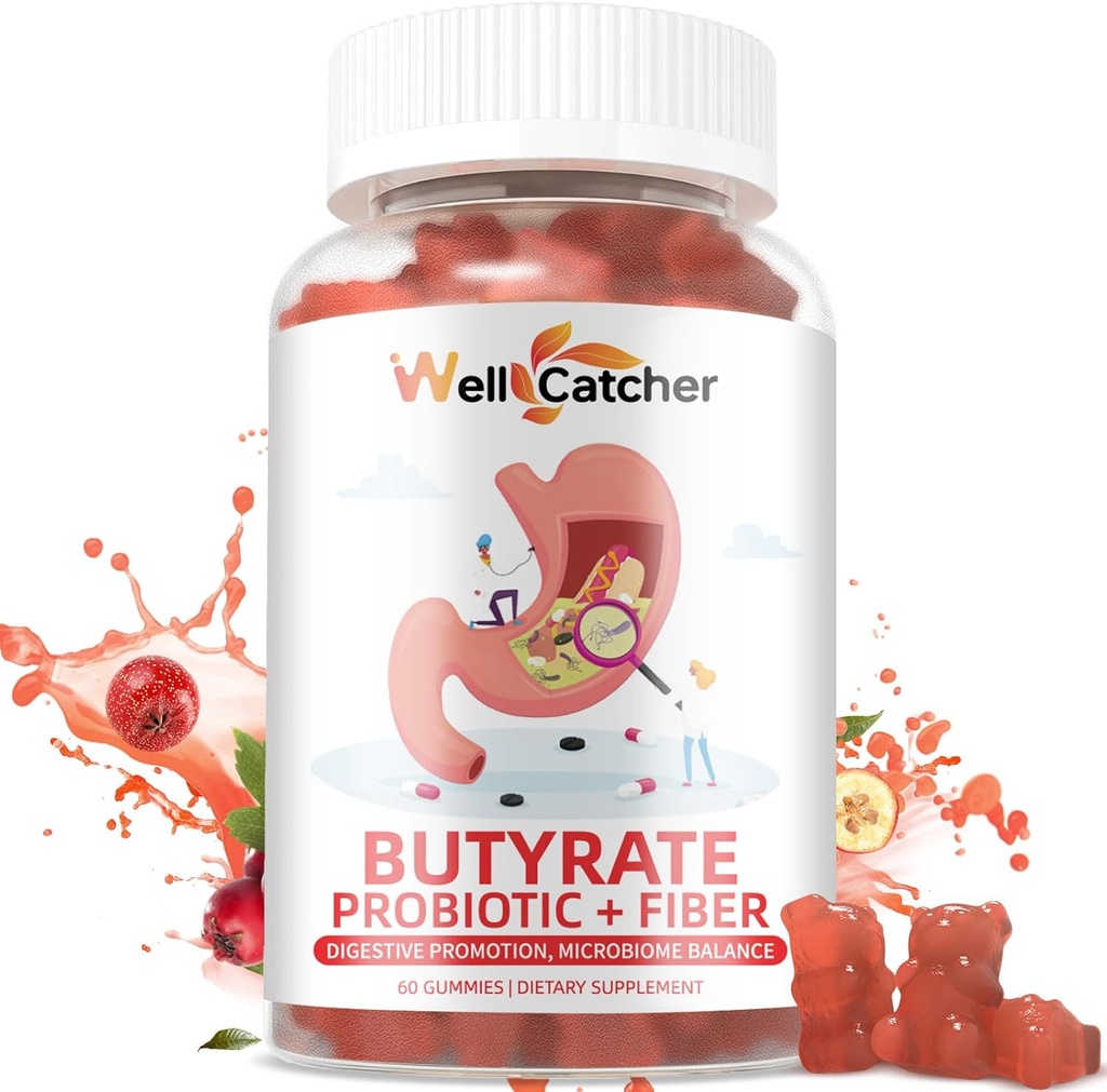 Butyrate Gummies Gut Supplément de santé: Butyrate avec Probiotique et prébiotique Fibre Gummies pour les femmes Hommes Sans sucre Digestion & Énergie Métabolisme Soutien Vegan Hawthorn Flavor 30 jours d'approvisionnement