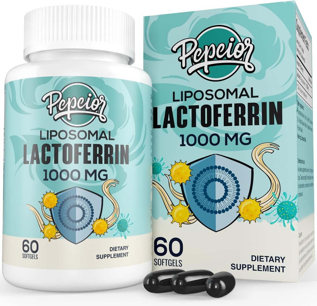 Lactoferrine bovine liposomique 1000 mg - Absorption supérieure - pour l'absorption du fer et la fonction immunitaire Lactoferrine suppléments pour adultes, 60 Softgels