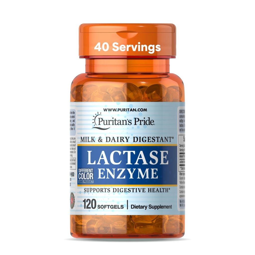 Puritan's Pride Lactase Enzyme, Lait et Digestant Lait et Dairy, Soutien de complément alimentaire pour la digestion, et Soutien d'énergie cellulaire, 40 jours d'approvisionnement, 120 Softgels