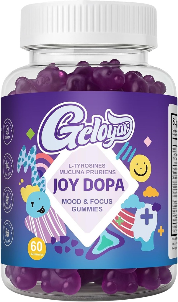 Joy Dopa Focus Gummies – Natural Dopamine Support with Mucuna Pruriens, L-Tyrosine, L-Theanine | Steady Energy, Daily Focus & Calm Clarity | Vegan Blueberry Gummies, 60 Counts