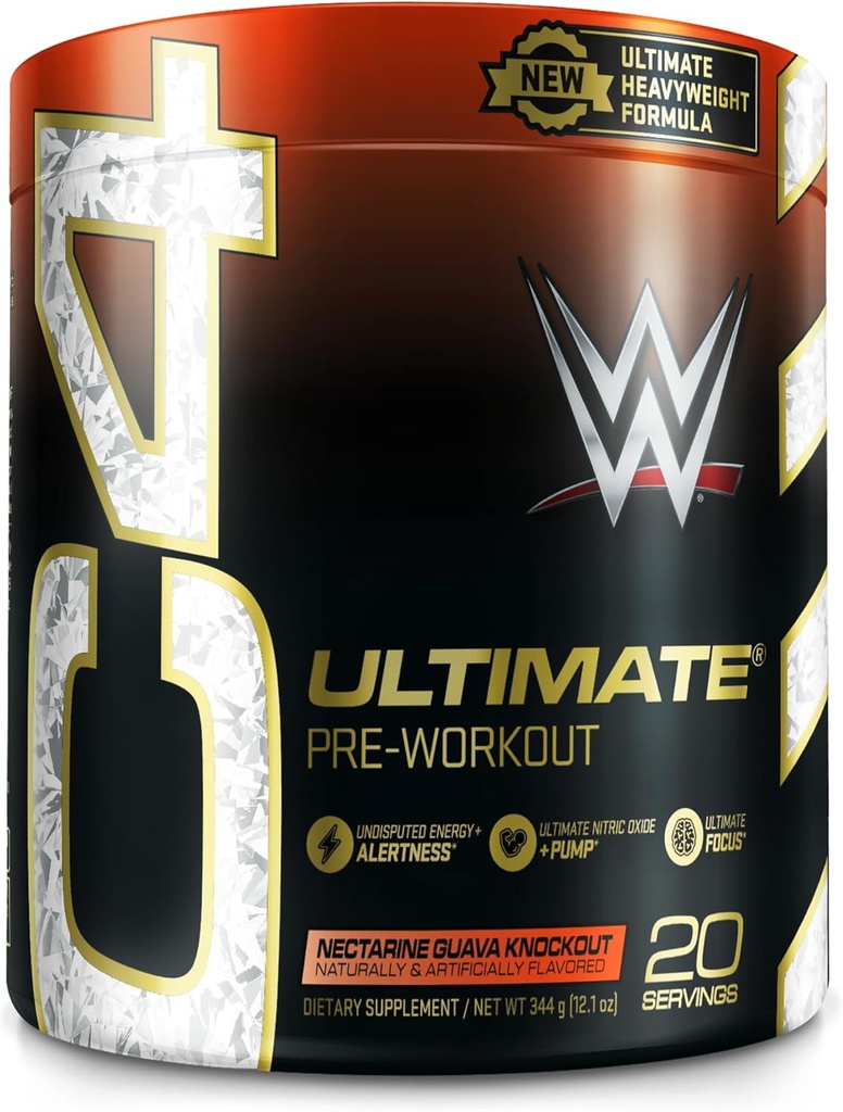 Cellucor C4 Ultimate x WWE Poudre de pré-entraînement Nectarine Guava Knockout - Sucre sans pré-entraînement Supplément énergétique pour les hommes et les femmes - 300mg Caféine + 3,2g Beta Alanine + Créatine brevetée - 20 portions