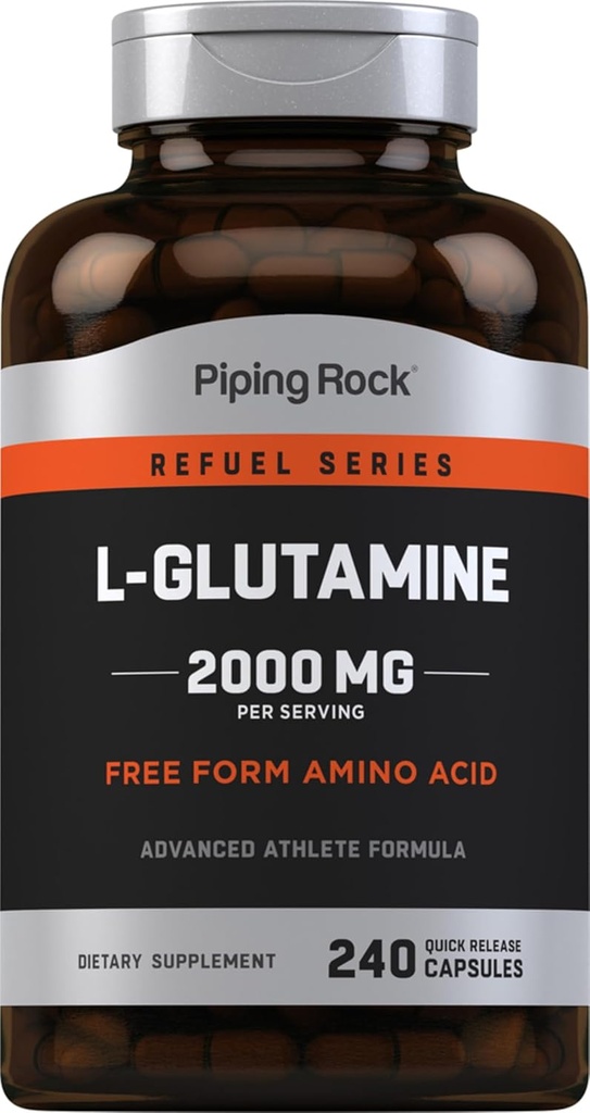 Pipeping Rock L Glutamine Poudre Capsules 2000 mg 240 Pills Supplément pour les femmes et les hommes Formule libre Acide aminé , non-OGM, sans gluten