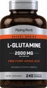 Pipeping Rock L Glutamine Poudre Capsules 2000 mg 240 Pills Supplément pour les femmes et les hommes Formule libre Acide aminé , non-OGM, sans gluten