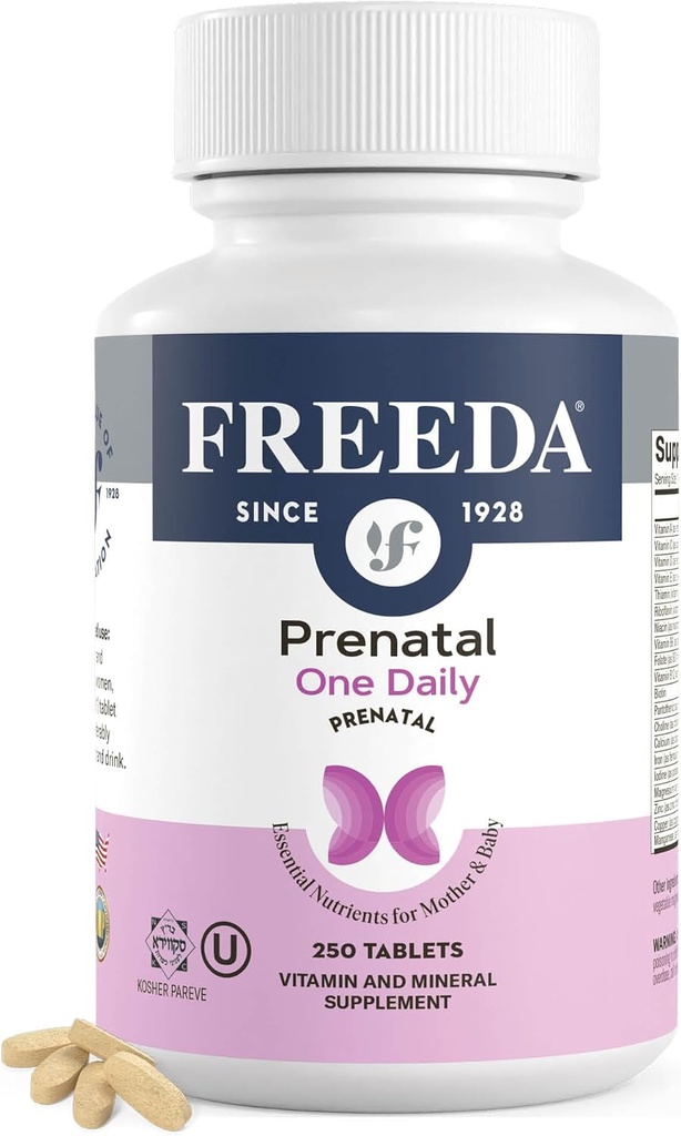 FREADA Vitamine prénatale - Casher Vitamines prénatales avec fer, acide folique prénatal, choline, vitamine D - Une prise en charge quotidienne de la multivitamine prénatale pour les femmes enceintes et allaitantes (250)