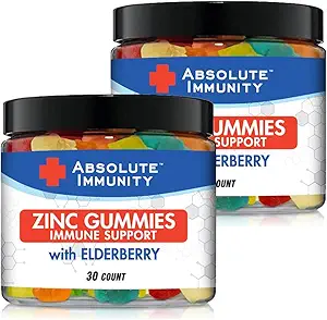 Immunité absolue - Gummies ZINC et Elderberry - Santé du système immunitaire - Adultes et enfants 30ct. 2 Pack