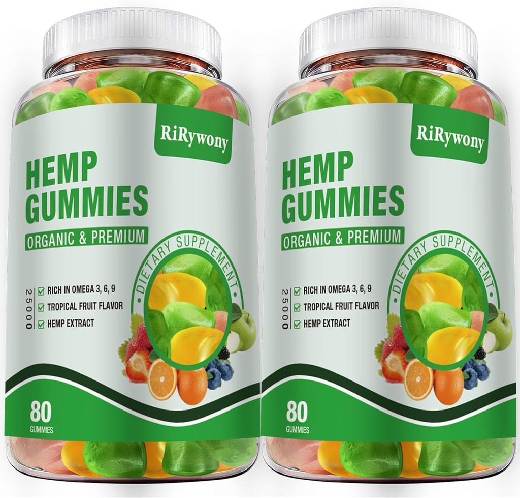 2 Packs Hemp Gummies for Sleep, Pain, Anxiety Relaxation and Peace, High Potency Edible Gummies Extra Strength Organic Hemp Oil Extract Vegan Bear Gummy - 160 Counts Candy
