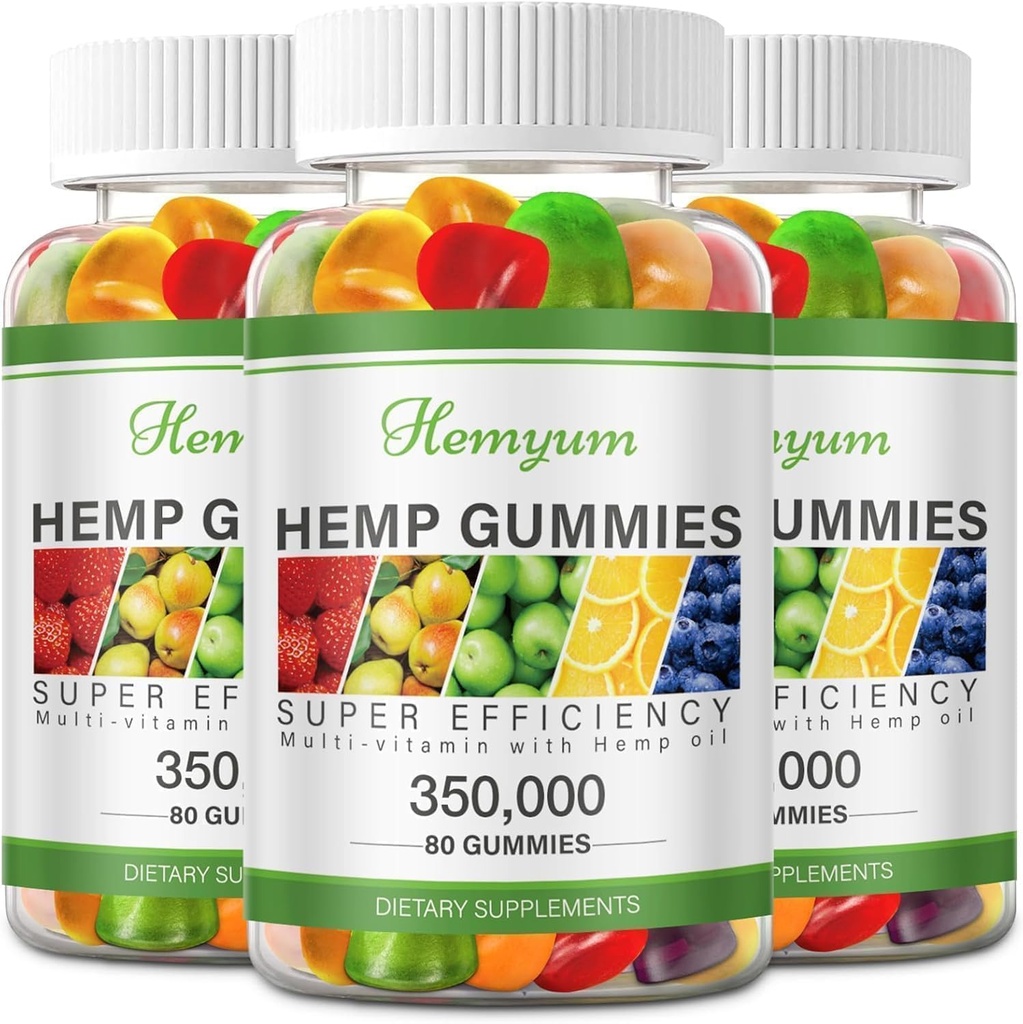 Hemp Gummies 3 Packs - for Sleep, Pain, Anxiety Relief - High Potency Pure Organic Supplement - with Natural Hemp Oil Extract Edible Gummy Vegan, Non-GMO