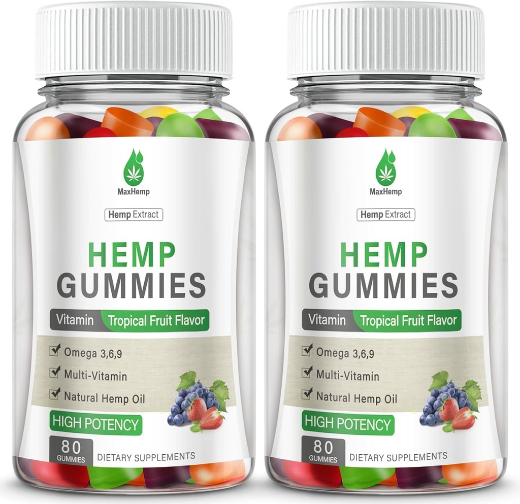 Hemp Gummies High Potency for Pain, Sleep, Anxiety - 2 Packs Hemp Gummy 100% Natural Organic Extra Strength with Pure Hеmp Oil Extract Vegan Bear Candy