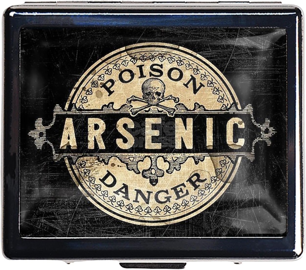 7 Jours Chromed Silver Pill Organizer avec miroir à l'intérieur a 8 compartiments séparés Rectangle 7 Jours Pill Box Pill Case (Arsenic Vintage Style Poison Label)