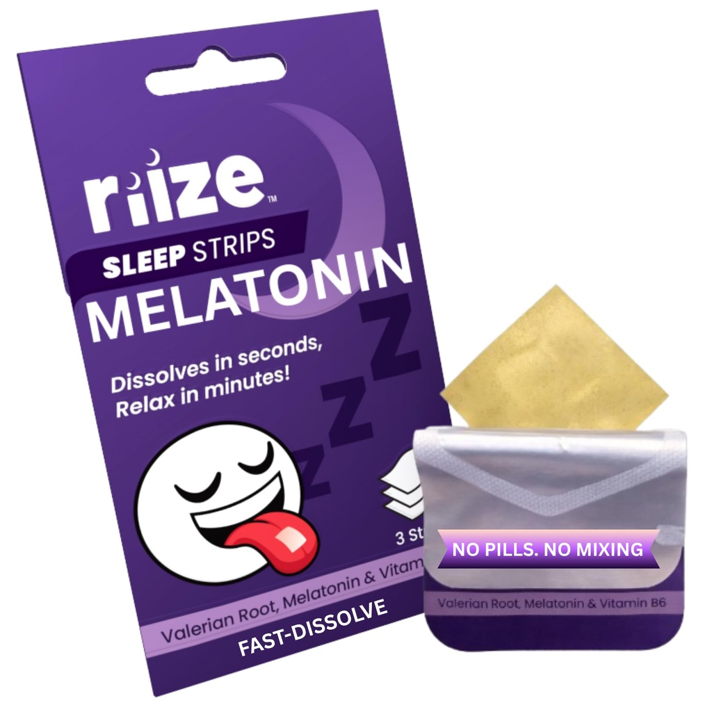 Riize Sleep Strips – Fast Acting Dissolvable Sleep Aid with 5mg Melatonin, L-Theanine & Valerian Root – Oral Sleep Strips for Falling Asleep Faster – 3 Count