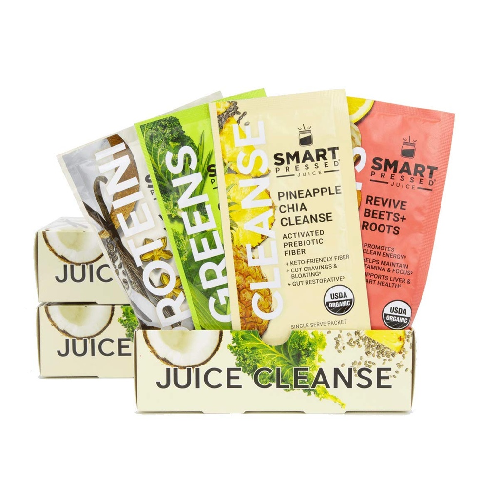 SMART Pressed Juice 3-Day Organic Juice Cleanse | Healthy Detox Program | Vegan Vanilla Protein, Cold-Pressed Greens, Beets & Pineapple Chia Cleanse | High Fiber & Vegan