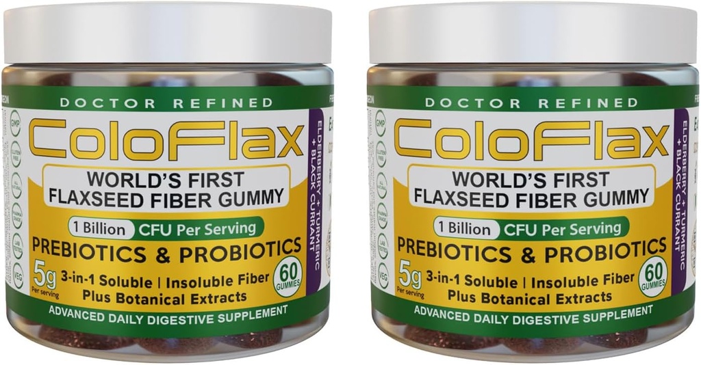 Fibre de lin biologique + Gommies probiotiques. Relief de constipation et régularité sans la crampe pour les adultes, les Gommies Vegan Solubles et Insolubles Triple Fibre - 60 portions