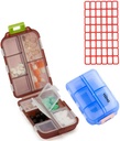 Pill Case (2 Pack) - Portable Petits Suppléments Comprimé Boîte de récipient avec 10 Compartiments - Médecine Vitamine Organizer Support de distributeur Entreposage pour Voyage Voyage Poche Purse(Blue+Chocolate)