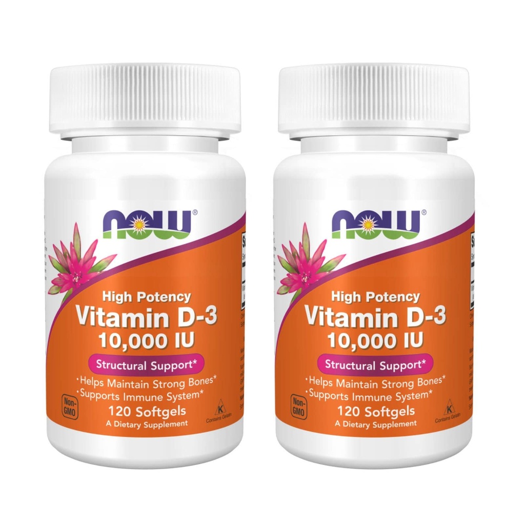 MAINTENANT aliments haute puissance vitamine D-3, 10 000 UI, 120 Softgels, 2 Pack