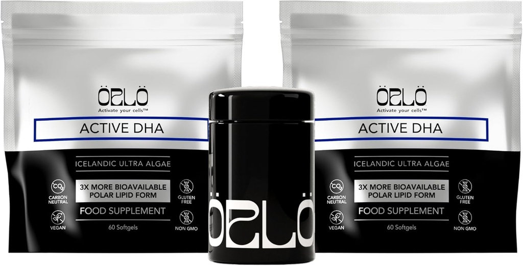 Orlo DHA – Supplément végétal DHA (EPA & DHA) – Omega 3 Huile de poisson et Krill Alternative – Huile d'algues Omega-3 à base végétale – Cerveau et soutien cardiaque (120 Mini Softgels sans Burpless KIT)