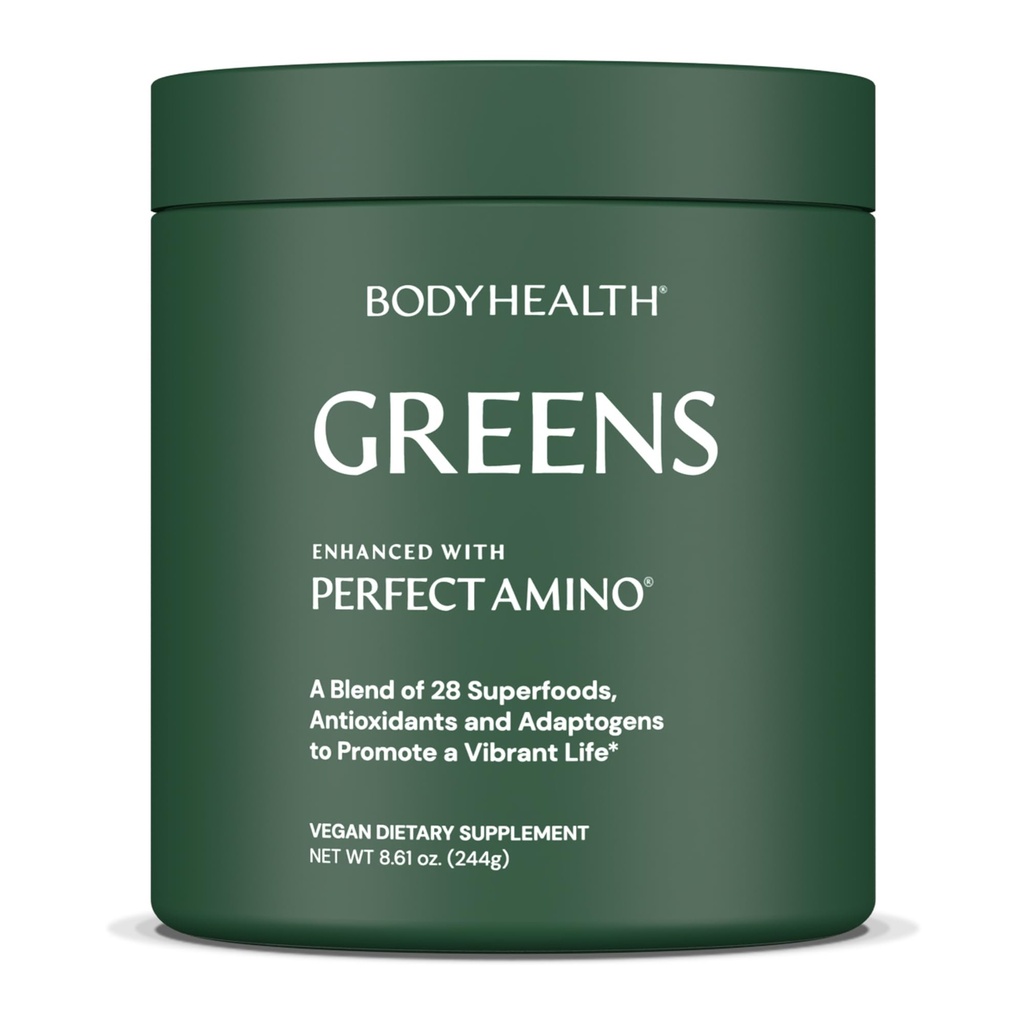 BodyHealth Greens Enhanced with PerfectAmino - Daily Superfood Green Apple Smoothie Powder with Vegetables, Fruit, Antioxidants, Prebiotics, Probiotics, Fiber, and Protein - 40 Servings