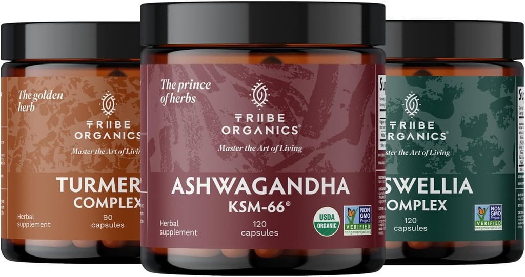 Trio de récupération 120 - KSM-66 Ashwagandha + complexe Curcumin C3 curcumin Turcuma + complexe Boswellia - stimuler l'immunité, le soutien articulaire, réduit la douleur