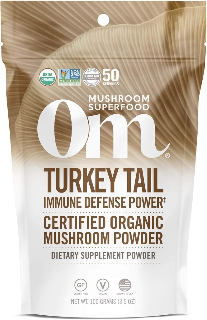 Om Mushroom Superfood Turkey Tail Bio Mushroom Powder, 3.5 Ounce, 50 portions, Immune Support, Polysacchrides, Beta-Glucans, Gut Health & Holistic Defense Supplément Mushroom