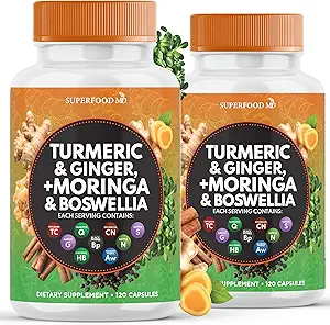 Turmeric Moringa Supplement | Ginger, Boswellia, Saffron, Holy Basil- Joint Support Supplement for Women and Men with Ceylon Cinnamon, Quercetin, Tart Cherry- 240 Count