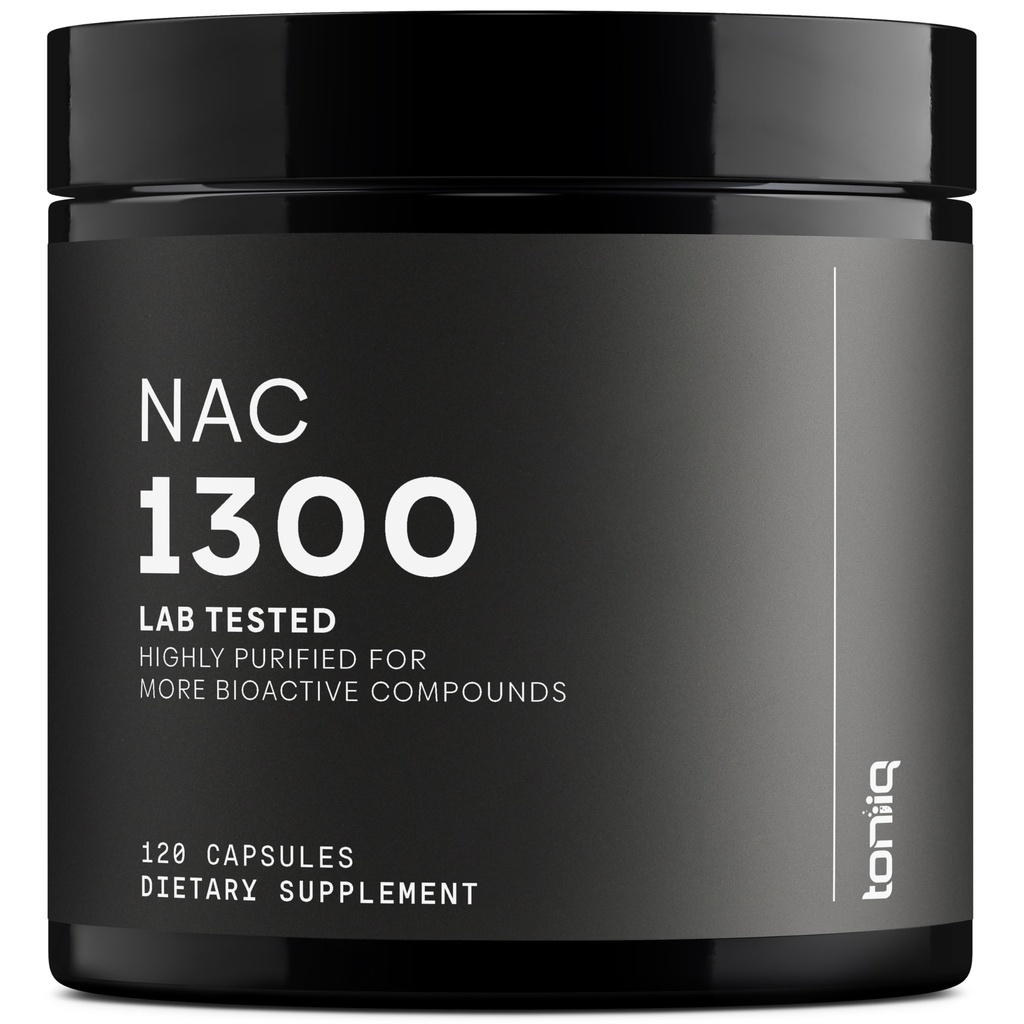 Toniiq 1300mg NAC - 2 mois d'approvisionnement - Min. 98%+ Purité testée - Supplément Cystéine NAC à ultra haute résistance biodisponible - 120 capsules d'acétyl Cystéine N végétariennes -Lab Testé TQ