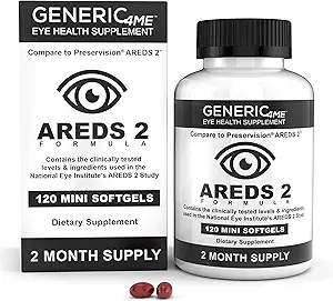 AREDS 2 SoftGels, 500 mg Vitamine C, 400 UI Vitamine E, 10 mg Lutéine, 2 mg Zeaxanthin, 80 mg Zinc, 2 mg Cuivre - Soutient la santé des yeux - 120 Mini SoftGels (Approvisionnement de deux mois)