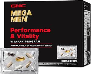 GNC Mega Men Performance and Vitality Vitapak Program, Convenient Complete Nutrition, 5 Products in 1 packet, Circulation, Blood Flow, Prostate Health, Sexual Function, Horny Goat Weed, 30 Packs