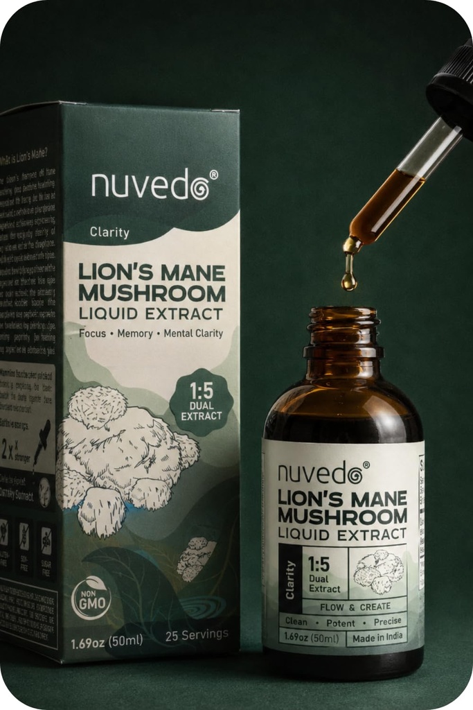 Nuvedo Lions Mane Mushroom Liquid Extract | 50 mL | 1:5 Dual Extract