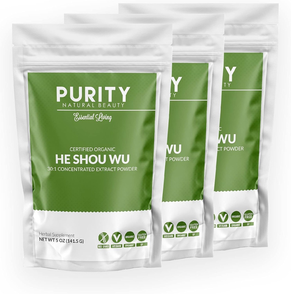 Certified Organic He Shou Wu - Grand sac de 5oz de 30:1 Concentré-Fo-ti - Extrait de Foti biologique- Fo ti He Shou Wu Organic (paquet de 3-15 onces)