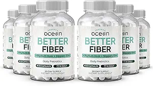 Bios Ocean Better Fibre - Supplément de fibre quotidienne - Tabouret doux pour les mouvements de Bowel sans effort - avec Psyllium Hulk et Slippery Elm - 6 bouteilles