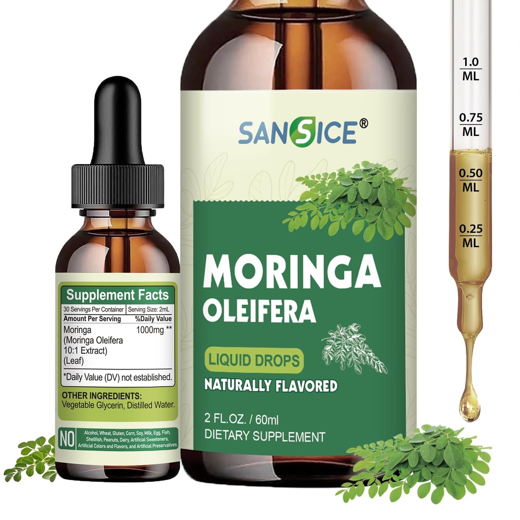 Organic Moringa Liquid Drops - Moringa Oleifera Leaf Extract For Women & Men, Moringa Supplement for Energy, Skin & Antioxidant - Faster Absorption Than Capsules or Powder-Vegan, Gluten Free, 2 Fl Oz