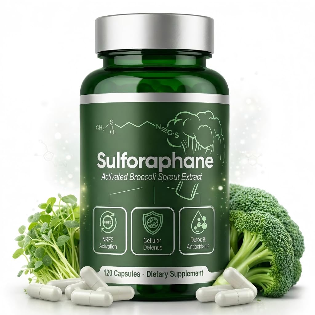 Sulforaphane Supplement - Broccoli Sprout Extract Capsules with Glucoraphanin, Natural Cellular Health Support, Antioxidant Defense for Wellness, Vegan and Non-GMO, 120 Veggie Capsules