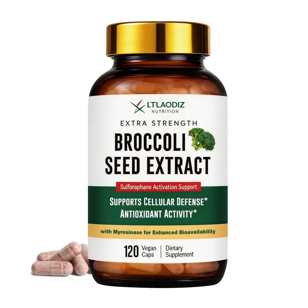 Sulforaphane from Broccoli Seed, Broccoli Supplement | Glucoraphanin, Myrosinase, Moringa Oleifera Leaf Extract – Activated Plant-Based Formula for Cellular Antioxidant Support, 120 Vegan Capsules