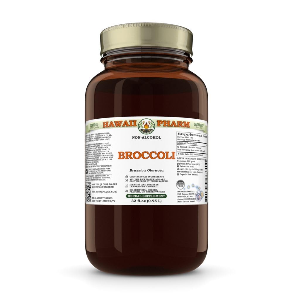 Broccoli (Brassica Oleracea) Dry Sprouting Seed Glycerite, Made in Hawaii, Raw Materials, All Natural, Vegan, Lab Tested Alcohol-Free Liquid Extract - 32 fl.oz