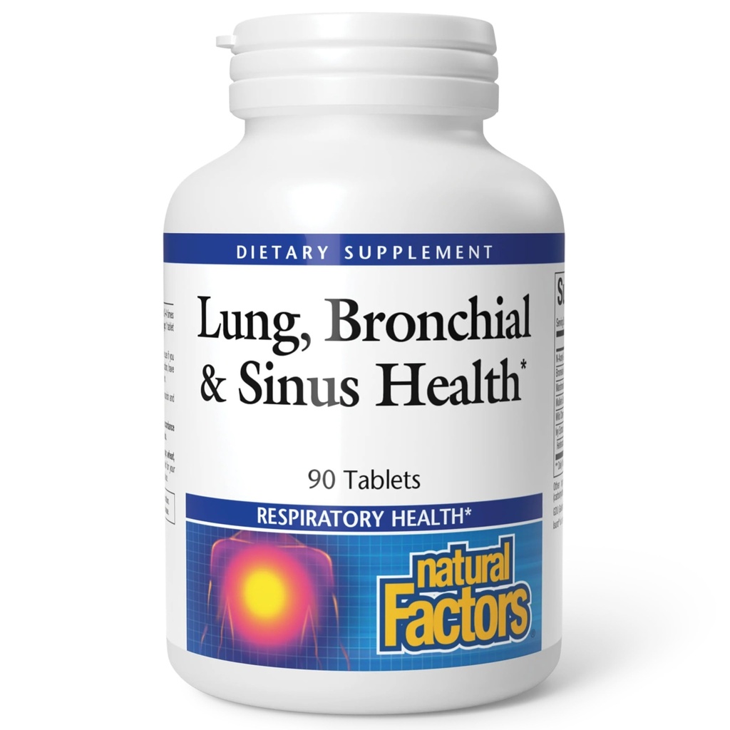 Facteurs naturels Santé pulmonaire, bronchiale et sinusale - Supplément sur la santé respiratoire - Soutient la santé pulmonaire et sinusale - Soutient la santé des tissus pulmonaires et de la consistance des mucus - 90 comprimés (90 portions)