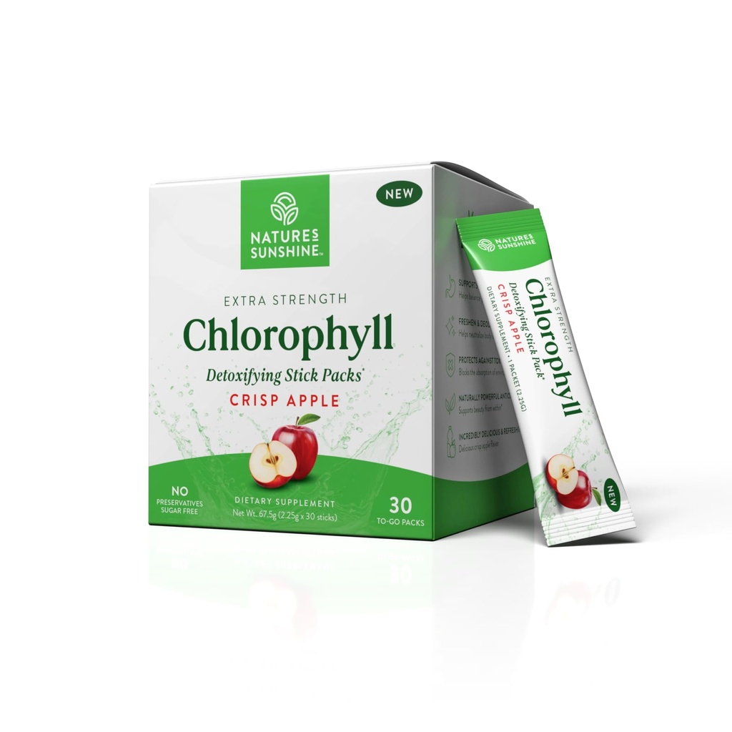 Nature's Sunshine Stick Packs de chlorophylle: Superchargez votre détox et Boost Gut Health dans des packs de bâtons pratiques et délicieux (Crisp Apple)
