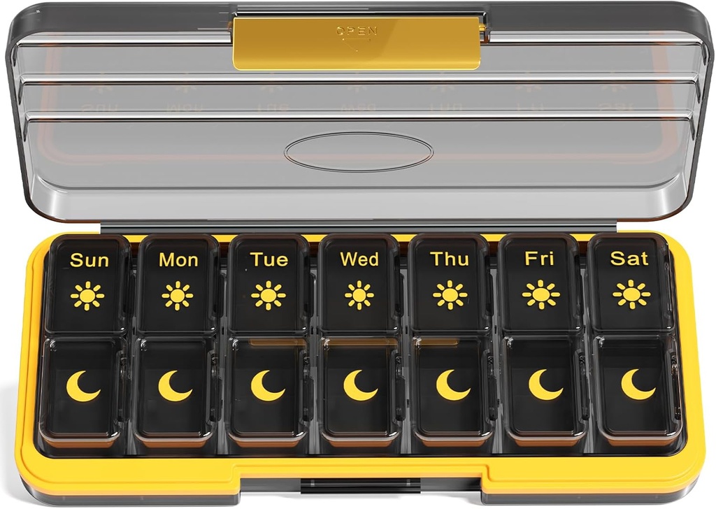Zoksi Am Pm Pill Organizer 7 Day, Weekly Pill Box 2 Times par jour, Medicine Pill Organizer with Separed Comptment, Travel Pill Case Dispenser Portable for Vitamines, Fish Oils, Medicines(Black)