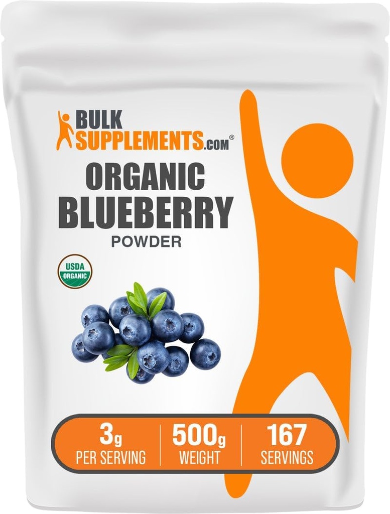 BulkSupplements.com Poudre de bleuet biologique - Support antioxydant, supplément de bleuets - Vegan & sans gluten, 3g par portion, 500g (1,1 lb) (paquet de 1)