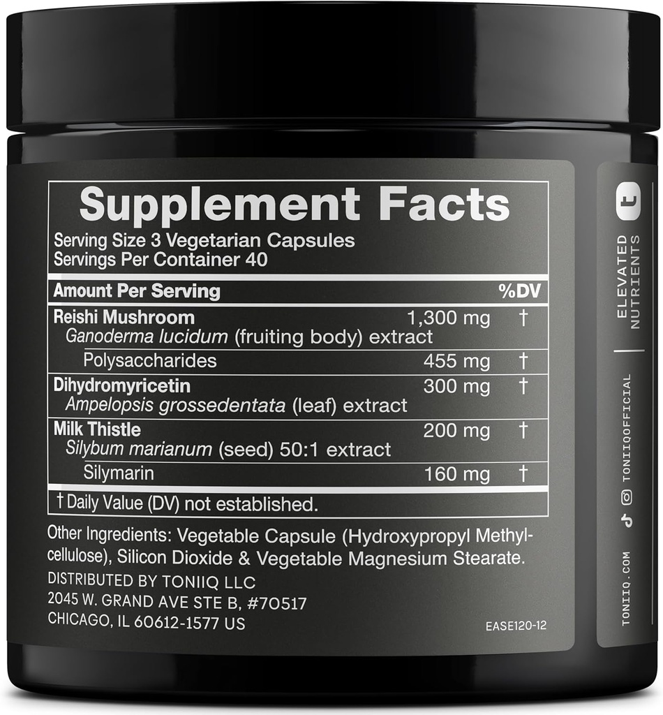 Toniiq Ease avec DHM - Support complet du foie pour une sortie de nuit - 120 Capsules - 50x Extrait Super Concentré