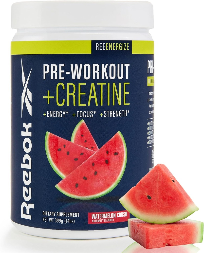 Reebok pré-entraînement poudre de 200mg caféine naturelle, 3g de créatine monohydratée.