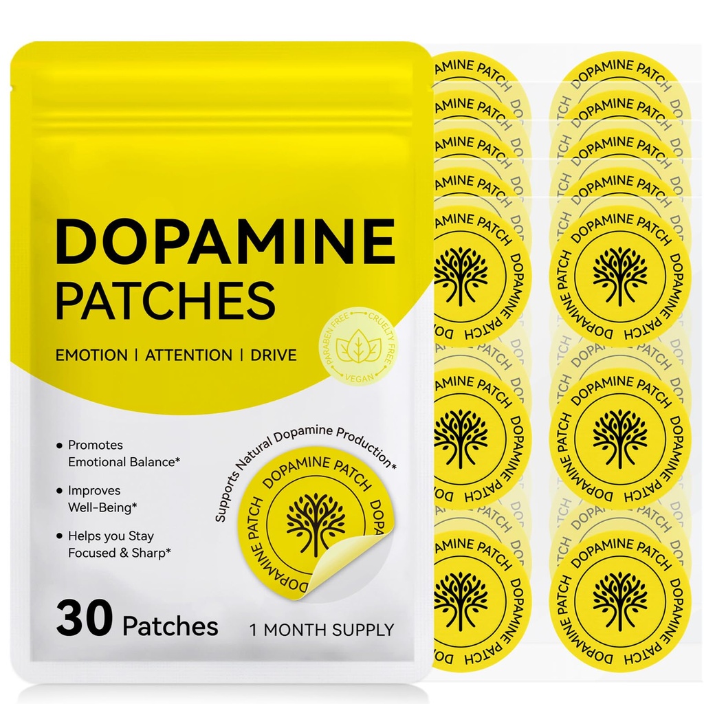 Dopamine Patches, Mood & Positivity Support, Plant-Based Formula, Supports Dopamine & Serotonin Balance, 30 Vegan Patches for Men Women