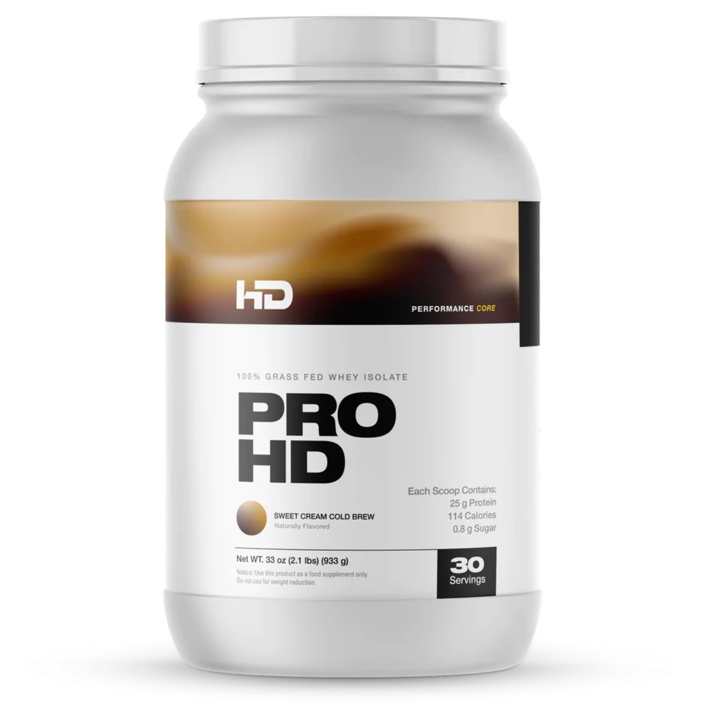 HD MUSCLE ProHD Protein | 100% Grass Fed Whey Isolate | 25g Protein, 114 Calories, 0g Fat | Zero Fillers or Amino Spiking | 2.1 Pound, 30 Servings (Sweet Cream Cold Brew)