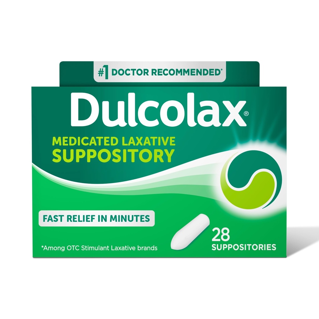 Dulcolax Stimulant Laxatif Suppositoires médicamentées, Prédictibles et efficaces de Constipation, Bisacodyl 10 mg, 28 Compte, Stimulant Laxatifs