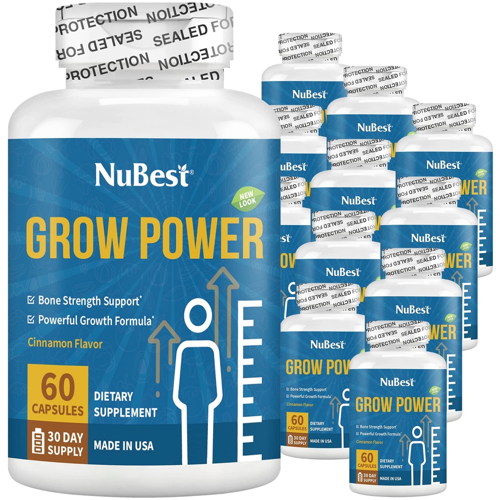 NuBest Grow Power - Formule de force osseuse puissante pour les enfants (10+) et les adolescents - Soutient la santé osseuse saine, la santé globale avec le calcium, la vitamine D3, le phosphore, le magnésium et plus - 12 Pack